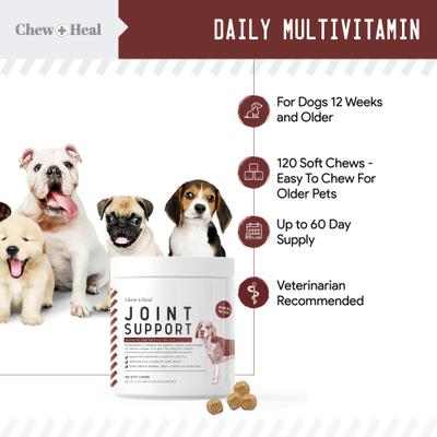 Show full view: Chew + Heal 4-IN-1 Support Chews Dog Supplement & Chew + Heal Joint Support Chews Dog Supplement, 240 count slide 3 of 11