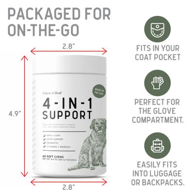 Show full view: Chew + Heal 4-In-1 Support Multivitamin Dog Supplement, 180 count slide 4 of 10