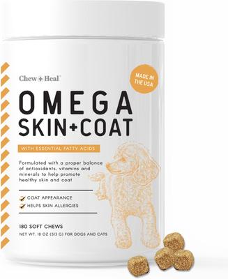 Show full view: Chew + Heal Anxiety & Stress, 60 count + Omega Skin + Coat Dog Supplement, 180 count slide 6 of 9