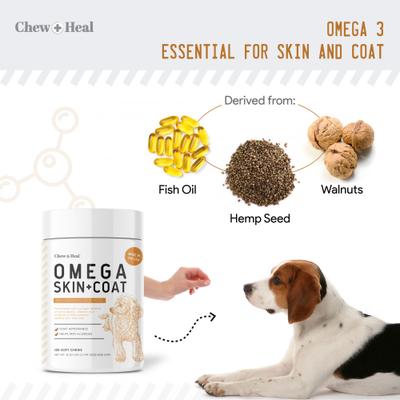 Show full view: Chew + Heal Anxiety & Stress, 60 count + Omega Skin + Coat Dog Supplement, 180 count slide 9 of 9