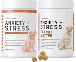 Chew + Heal Anxiety + Stress Classic Chicken & Peanut Butter Flavored Soft Chews Supplement for Dogs, 120 Count