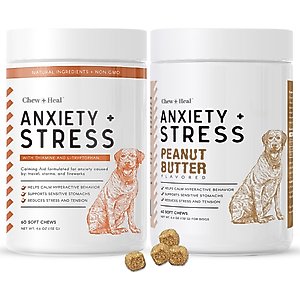 Chew + Heal Anxiety + Stress Classic Chicken & Peanut Butter Flavored Soft Chews Supplement for Dogs, 120 Count