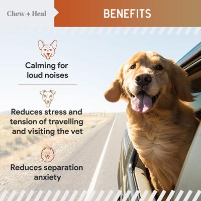 Show full view: Chew + Heal Anxiety + Stress Classic Chicken & Peanut Butter Flavored Soft Chews Supplement for Dogs, 120 Count slide 5 of 11