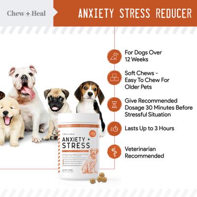 Show full view: Chew + Heal Anxiety & Stress Dog Supplement, 1-pack, 60 count slide 6 of 9