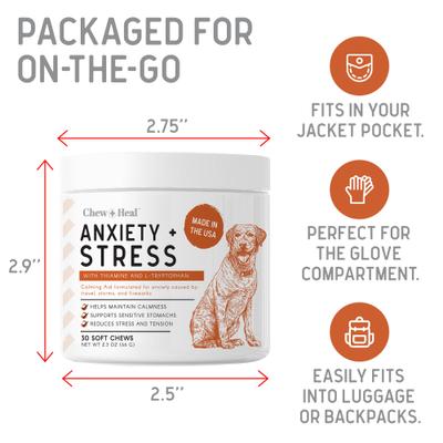 Show full view: Chew + Heal Anxiety & Stress Dog Supplement, 2 pack, 60 count slide 5 of 10