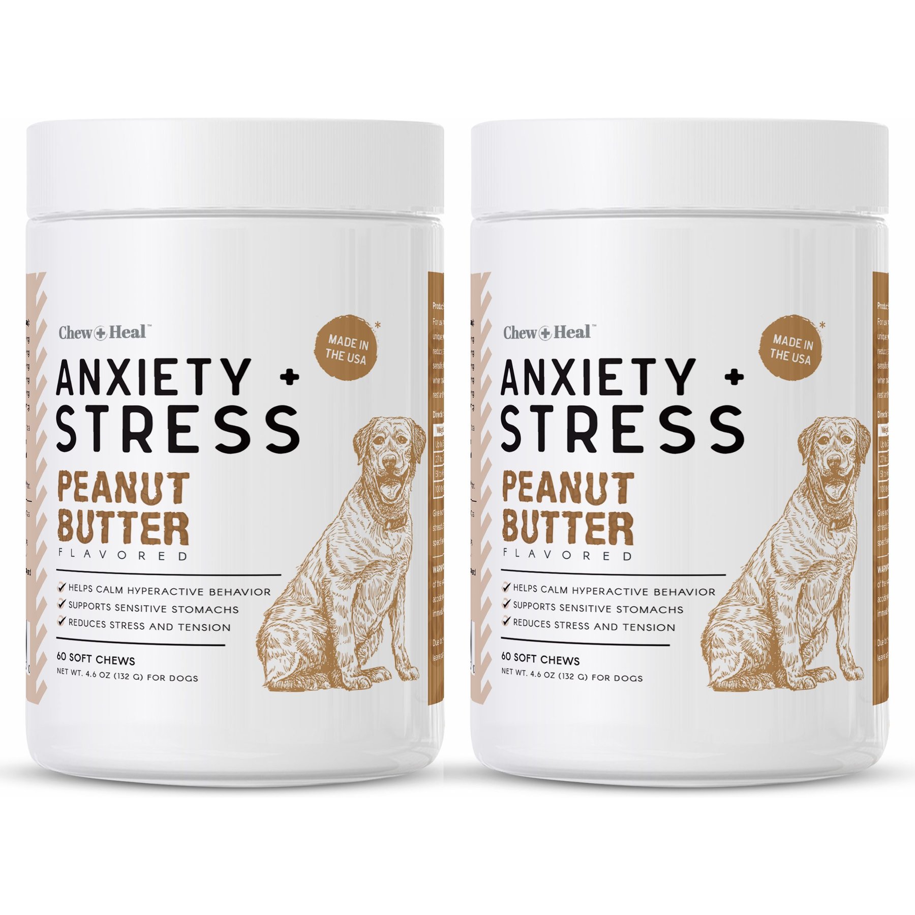 Chew + Heal Anxiety + Stress Peanut Butter Flavored Soft Chew Calming Dog Supplement, 120 count