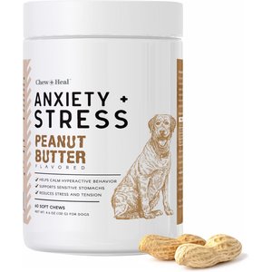 Chew + Heal Anxiety + Stress Peanut Butter Flavored Soft Chew Calming Dog Supplement, 60 count