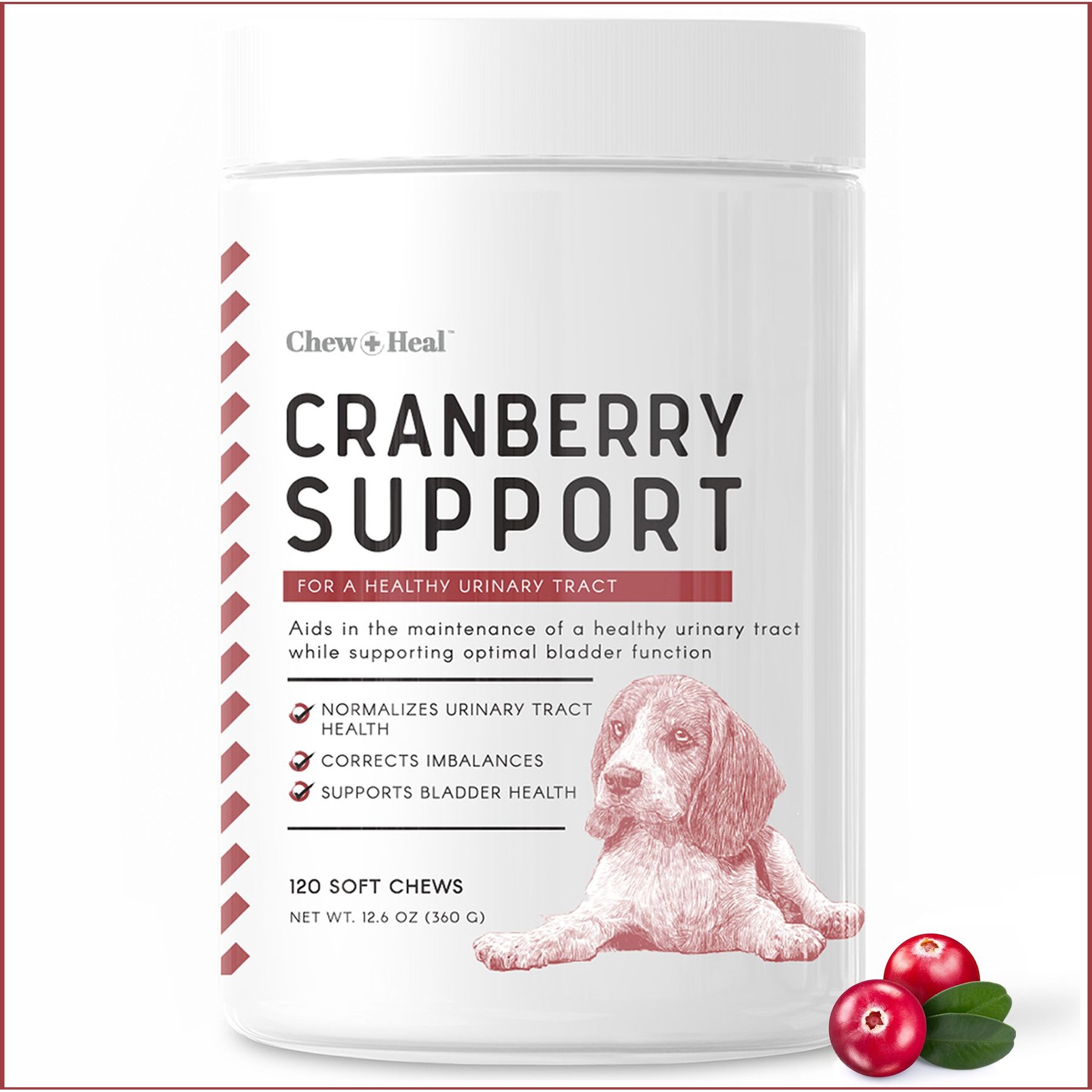 Chew + Heal Cranberry Support Urinary Tract Supplement for Dogs, 120 count