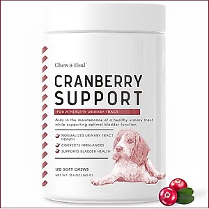 Chew + Heal Cranberry Support Urinary Tract Supplement for Dogs, 120 count