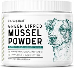 Chew + Heal Green Lipped Mussel Powder Joint & Ligament Health Supplement for Dogs & Cats, 2-oz jar