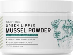 Chew + Heal Green Lipped Mussel Powder Joint & Ligament Health Supplement for Dogs & Cats, 2-oz jar