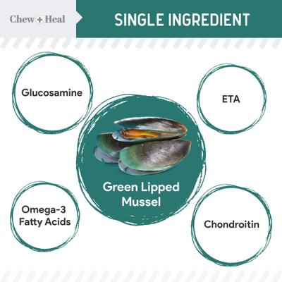 Show full view: Chew + Heal Green Lipped Mussel Powder Joint & Ligament Health Supplement for Dogs & Cats, 2-oz jar slide 3 of 11