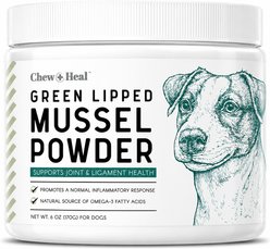 Chew + Heal Green Lipped Mussel Powder Joint & Ligament Health Supplement for Dogs & Cats, 6-oz jar