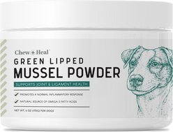 Chew + Heal Green Lipped Mussel Powder Joint & Ligament Health Supplement for Dogs & Cats, 6-oz jar
