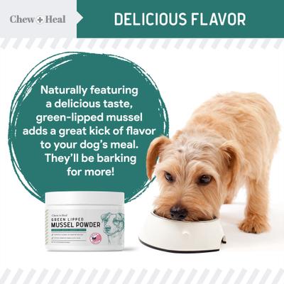 Show full view: Chew + Heal Green Lipped Mussel Powder Joint & Ligament Health Supplement for Dogs & Cats, 6-oz jar slide 5 of 11