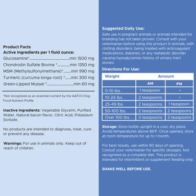 Show full view: Chew + Heal High-Potency Advanced Mobility Support Bacon Flavored Liquid Supplement for Senior Dogs, 16-fl oz bottle slide 10 of 11