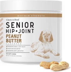 Chew + Heal Hip & Joint Mobility Peanut Butter Flavored Soft Chew Senior Dog Supplement, 120 count
