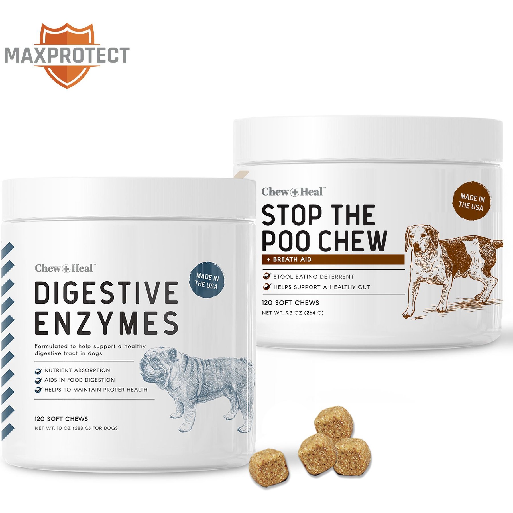 Chew + Heal MaxProtect Coprophagia & Digestive Soft Chew Supplement for Dogs, 240 count