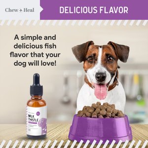 Chew + Heal Milk Thistle Tincture with Moringa Oil & Salmon Oil Liquid Kidney & Liver Health Supplement for Dogs, 2-fl oz bottle