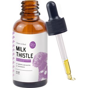 Chew + Heal Milk Thistle Tincture with Moringa Oil & Salmon Oil Liquid Kidney & Liver Health Supplement for Dogs, 2-fl oz bottle