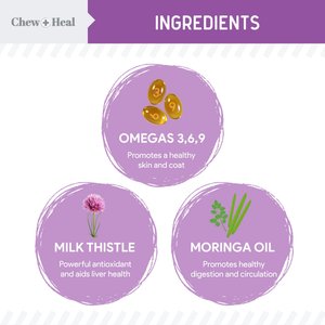 Chew + Heal Milk Thistle Tincture with Moringa Oil & Salmon Oil Liquid Kidney & Liver Health Supplement for Dogs, 2-fl oz bottle