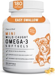 Chew + Heal Mini Wild-Caught Omega-3 Softgels Skin & Coat Supplement for Puppies, 180 count