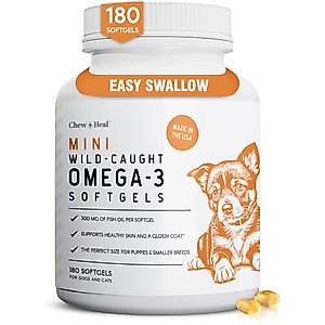 Chew + Heal Mini Wild-Caught Omega-3 Softgels Skin & Coat Supplement for Puppies, 180 count