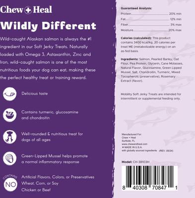 Show full view: Chew + Heal Mobility Wild Alaskan Salmon Limited Ingredient Soft Jerky Dog Treats, 12-oz bag slide 10 of 11