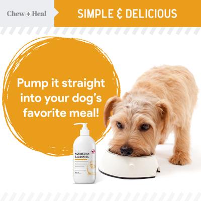 Show full view: Chew + Heal Norwegian Salmon Oil Skin & Coat Supplement for Dogs & Cats, 32-fl oz bottle slide 4 of 9