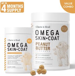 Chew + Heal Omega Skin + Coat 60 Original & 180 Peanut Butter Flavored Soft Chew Bundle Supplement for Dogs, 240 count