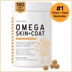 Chew + Heal Omega Skin + Coat Dog Supplement, 1-pack, 180 count