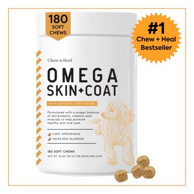 Show full view: Chew + Heal Omega Skin + Coat Dog Supplement, 1-pack, 180 count slide 1 of 11