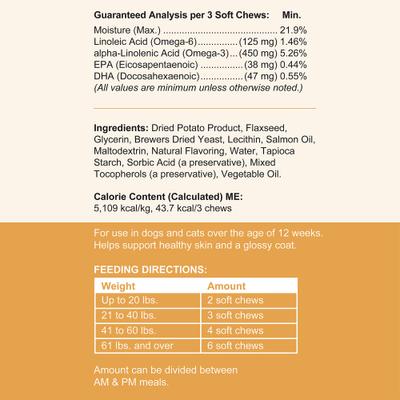 Show full view: Chew + Heal Omega Skin + Coat Dog Supplement, 1-pack, 180 count slide 9 of 11