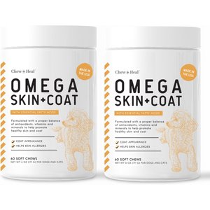 Chew + Heal Omega Skin + Coat Dog Supplement, 2 pack, 120 count