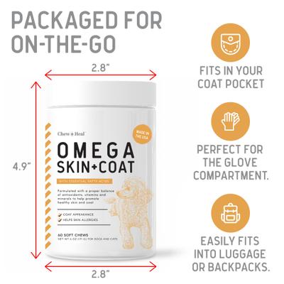 Show full view: Chew + Heal Omega Skin + Coat Dog Supplement, 2 pack, 120 count slide 3 of 10