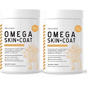 Chew + Heal Omega Skin + Coat Dog Supplement, 2 pack, 360 count