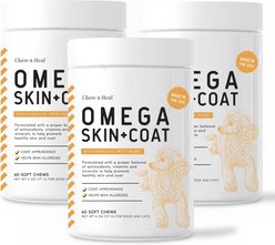 Chew + Heal Omega Skin + Coat Dog Supplement, 3 pack, 180 count