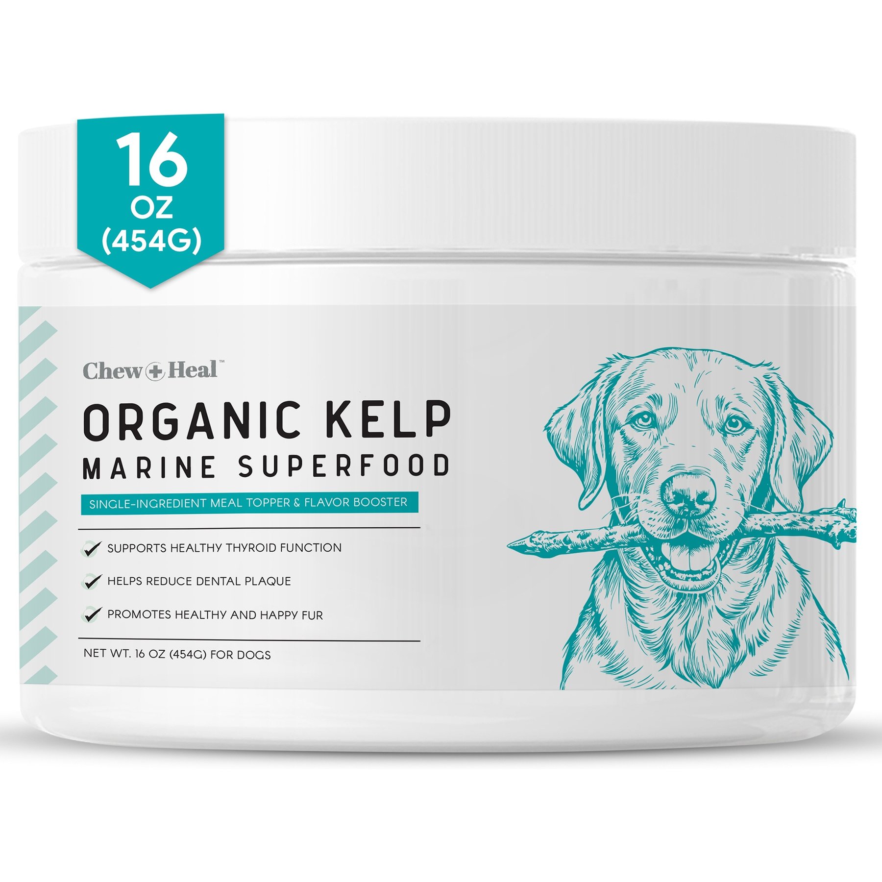 Chew + Heal Organic Kelp Marine Superfood Granules Dental Supplement for Dogs, 16-oz jar