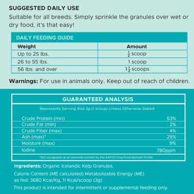 Show full view: Chew + Heal Organic Kelp Marine Superfood Granules Dental Supplement for Dogs, 4-oz jar slide 9 of 10