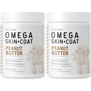Chew + Heal Peanut Butter Omega Skin + Coat Supplement for Dogs, 360 count