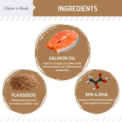 Show full view: Chew + Heal Peanut Butter Omega Skin + Coat Supplement for Dogs, 360 count slide 3 of 10