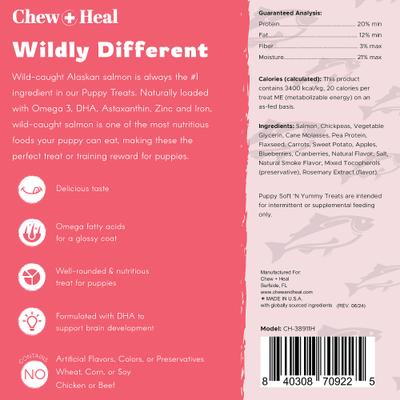 Show full view: Chew + Heal Puppy Soft 'N Yummy Wild Alaskan Salmon Limited Ingredient Jerky Dog Treats, 5-oz bag slide 10 of 11