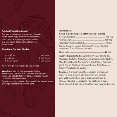 Show full view: Chew + Heal Roasted Lamb Stop The Poo Soft Chew Coprophagia & Digestive Supplement for Dogs, 120 count slide 9 of 10