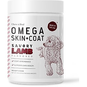 Chew + Heal Savory Lamb Omega Skin & Coat Supplement for Dogs, 180 count