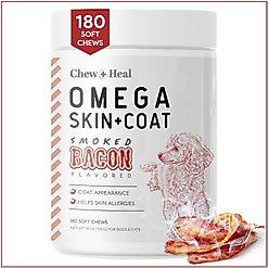Chew + Heal Smoked Bacon Omega Skin + Coat Supplement for Dogs, 180 count
