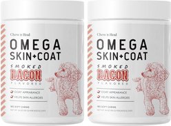 Chew + Heal Smoked Bacon Omega Skin + Coat Supplement for Dogs, 360 count