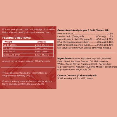 Show full view: Chew + Heal Smoked Bacon Omega Skin + Coat Supplement for Dogs, 360 count slide 9 of 10