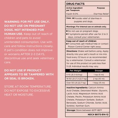 Show full view: Chew + Heal Stop The Diarrhea Liquid Digestive Aid for Dogs, 12-fl oz bottle slide 10 of 11