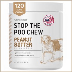 Chew + Heal Stop The Poo Peanut Butter Flavored Soft Chew Coprophagia & Digestive Dog Supplement, 120 count