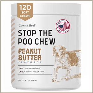 Chew + Heal Stop The Poo Peanut Butter Flavored Soft Chew Coprophagia & Digestive Dog Supplement, 120 count